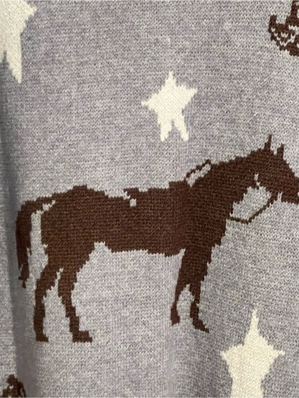 NWT Knit Cardigan BoHo Western Horse Equestrian Boots Stars Gray Brown Cream XL - Picture 13 of 16